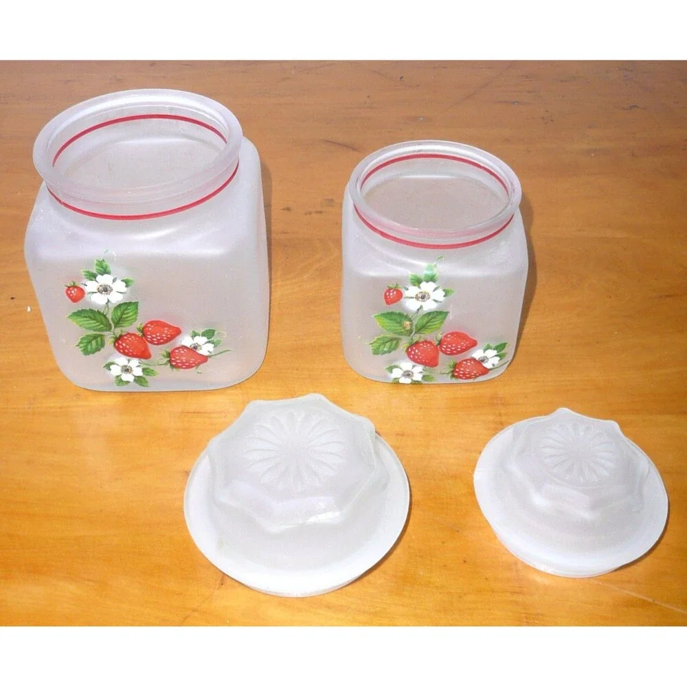 Vintage Anchor Hocking Strawberry Canister Set, 4 Piece Frosted/Satin Glass